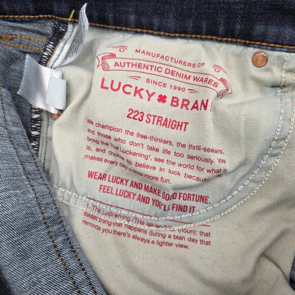 Lucky Brand 223 Straight Dark Blue Denim Jeans Mens Size 36X32 5 Pocket Pants 2 - Picture 8 of 11